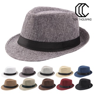☼Fedora Hat Wide Brim Sun Protection Solid Color Panama Cap Boater Summer Beach Sunhat
