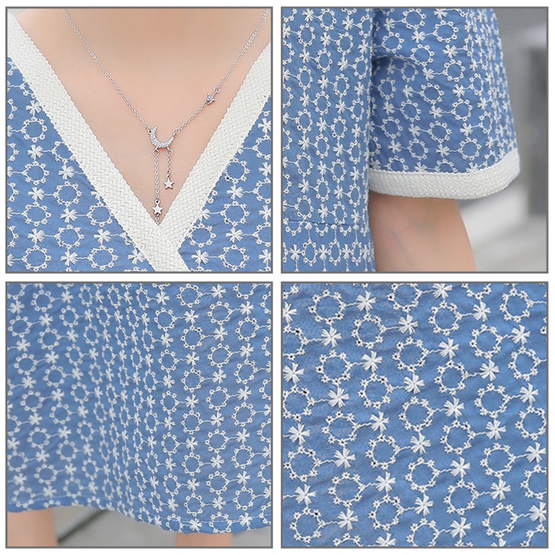 Đầm bà bầu đi biển kỳ nghỉ đầm hoa màu xanh nữ dáng ôm dài vừa phải đầm mẹ bầu