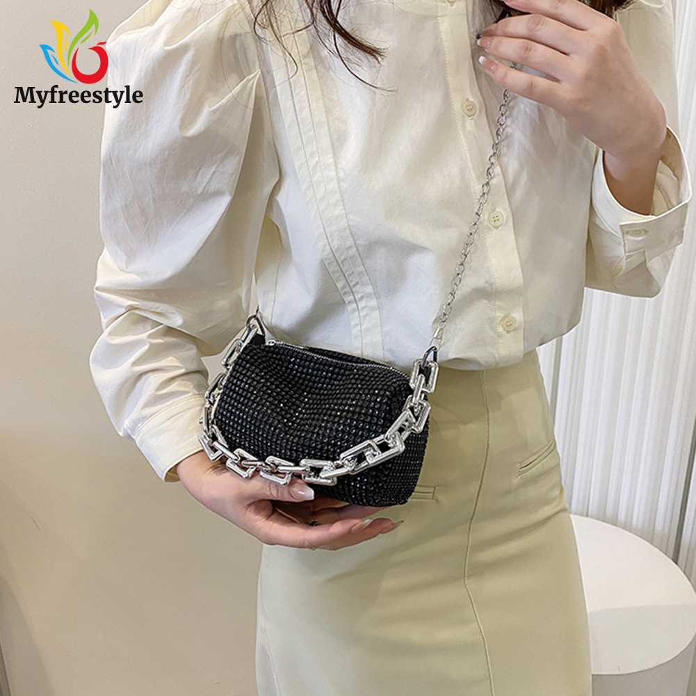 Túi Xách Đeo Vai Hình Trụ Đính Kim Cương Giả Thanh Lịch Cho Nữ