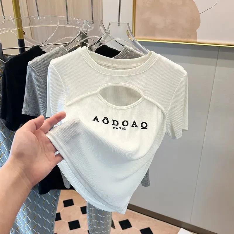Áo Thun Tay Ngắn Dáng Ôm Thiết Kế Khoét Lỗ Thời Trang Cho Nữ