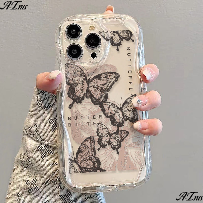 ✅Ốp Điện Thoại Mềm Họa Tiết Bướm Trắng Đen Chống Sốc 5PBX Cho iPhone14 / 13promax 12 / 11 7 / 8p xr / s