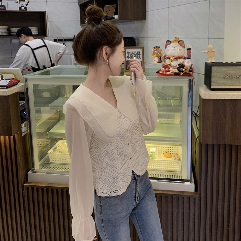 IELGY Áo Sơ Mi Dài Tay Phối Ren Thời Trang Dành Cho Nữ