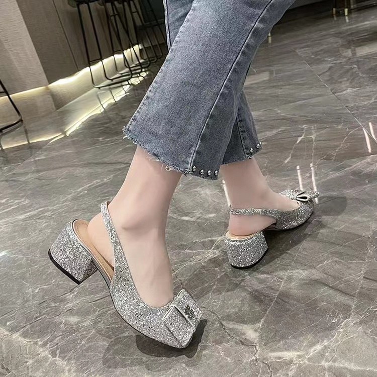Sandal high-heeled square-shaped sandals glittering fashion for women HDRN