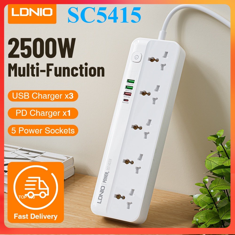 Ổ điện LDNIO nhiều cổng 2500w - Tích hợp Cổng sạc nhanh Type C  PD3.0 20W, QC3.0 18W SC5415  SC2413  SC2311 ABshop