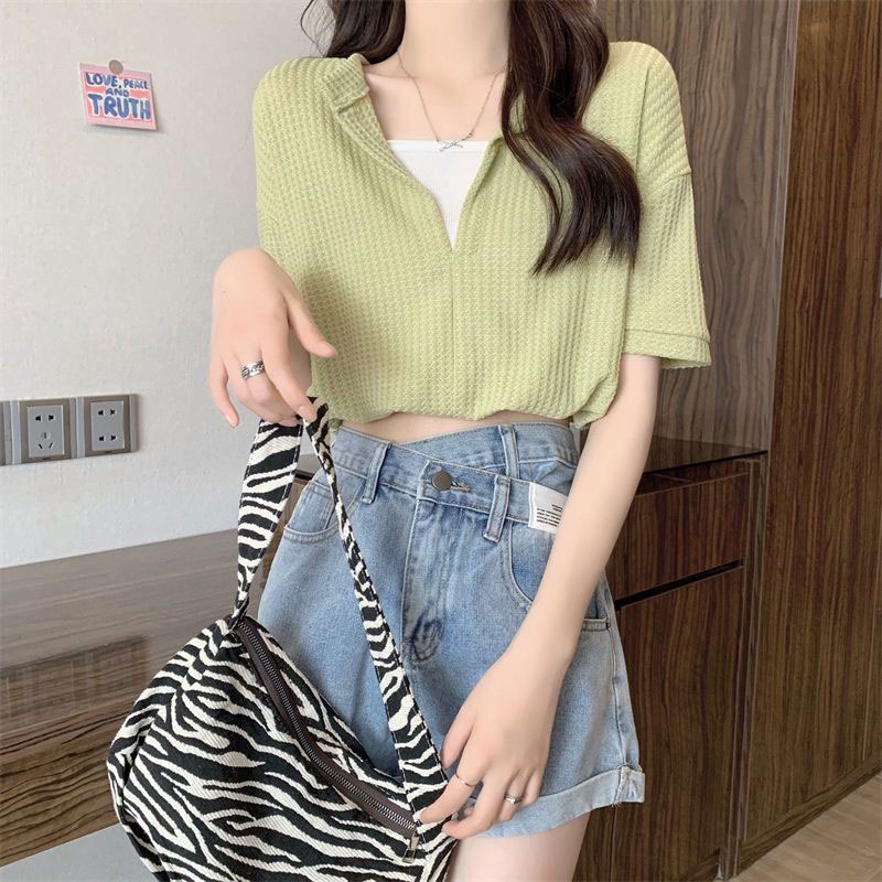 Áo Kiểu Ngắn Tay Cổ Chữ V Thời Trang Mùa Hè Cho Nữ