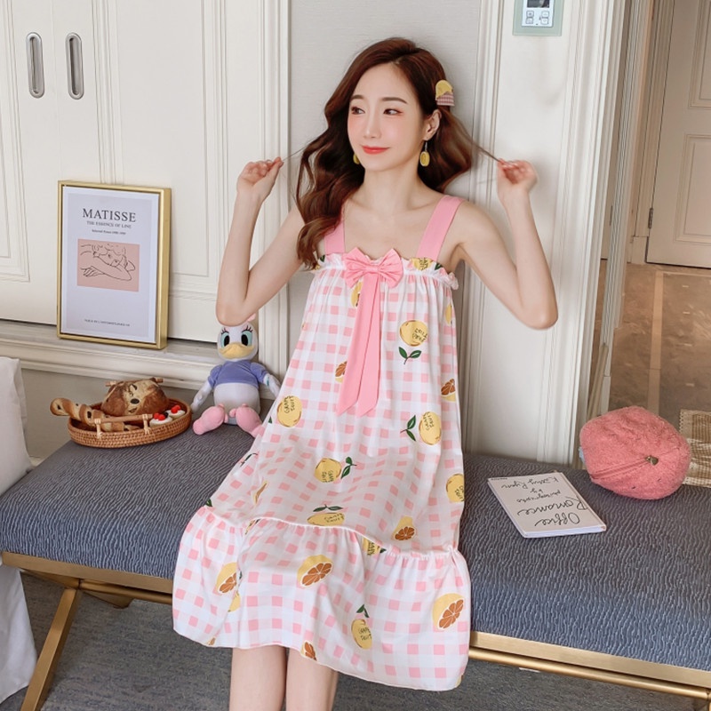 Váy ngủ 2 dây bigsize đầm ngủ hai dây nữ 48-68Kg mặc nhà mùa hè dáng suông in hình dễ thương cute TOZZO V2D01
