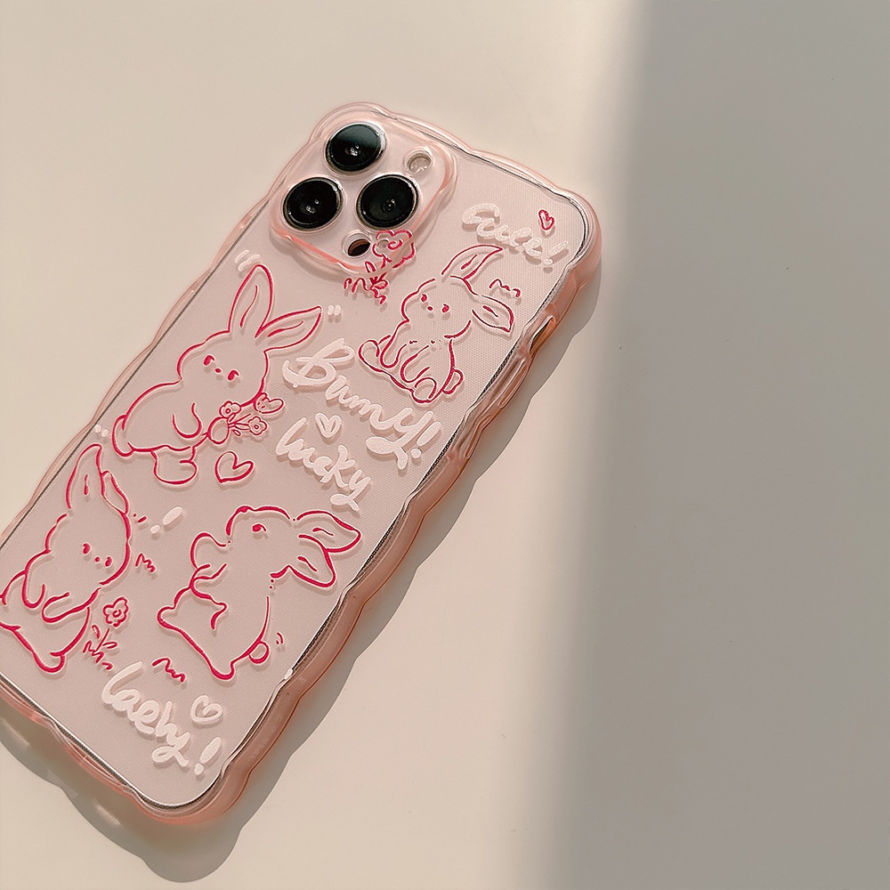 Ốp Điện Thoại Trong Suốt Viền Lượn Sóng Hình Thỏ AT0094 Cho Iphone SE2020 7 / 8 Plus 14 X XR XM 11 12 MINI 13 PRO MAX