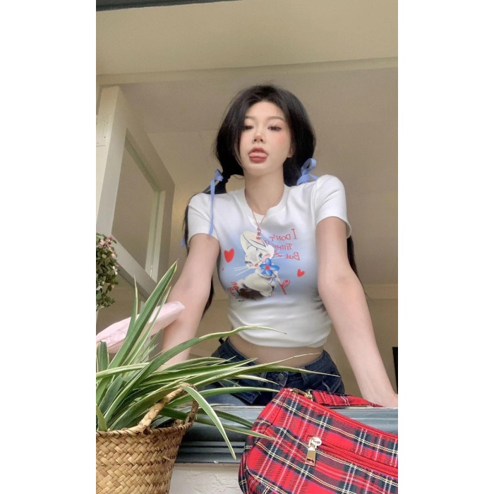 Nrvp [Hàng Có Sẵn] Áo Thun Cotton Tay Ngắn Dáng Ôm In Hình Đồ Họa Độc Đáo Thời Trang Đường Phố Hàn Quốc Dành Cho Bạn Nữ