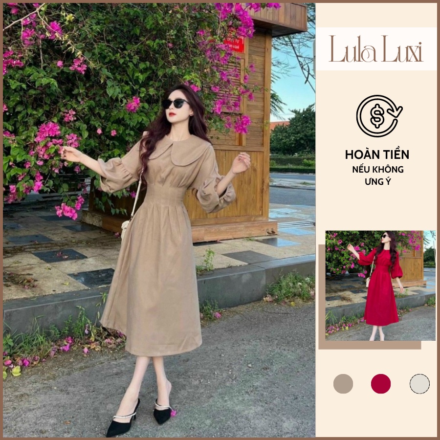 Đầm Dài Tay Phồng Tiểu Thư Áo Đầm Cổ Sen Dáng Dài Ôm Eo Cực Tôn Dáng Dịu Dàng Hot Trend Lula Luxi 171