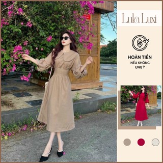 Đầm dài tay phồng tiểu thư áo đầm cổ sen dáng dài ôm eo cực tôn dáng dịu dàng hot trend lula luxi 171