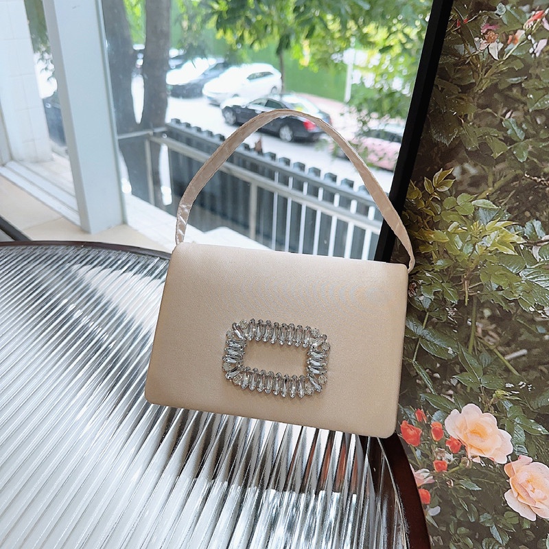 Túi Xách Đeo Chéo Vải satin Hình Vuông Đính Đá Lấp Lánh Kiểu Pháp Cho Nữ