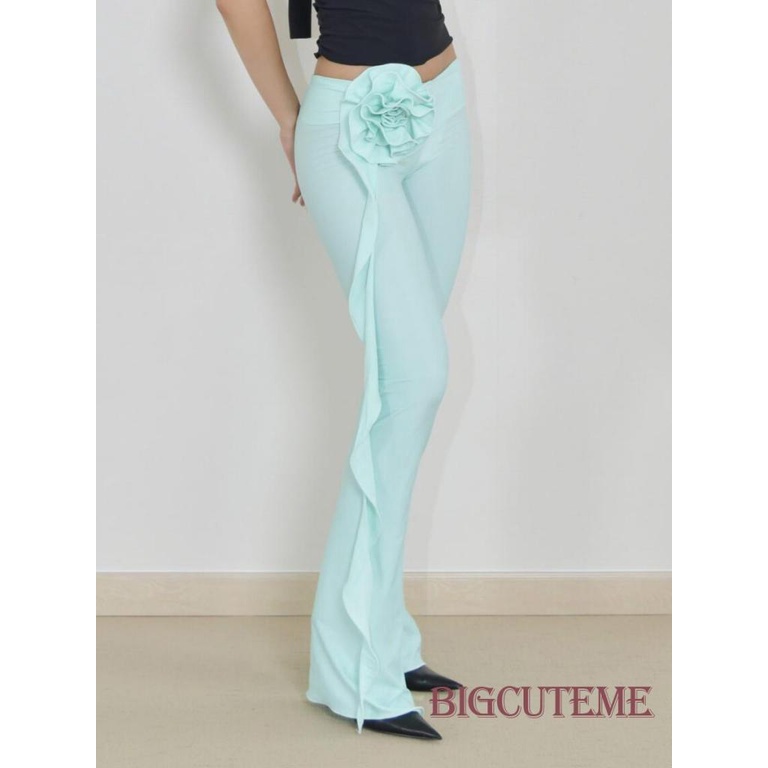 Quần Legging Lưng Thấp In Họa Tiết Hoa 3D Phối Tua Rua Phong Cách Vintage Thời Trang Mùa Hè Cho Nữ Y2k