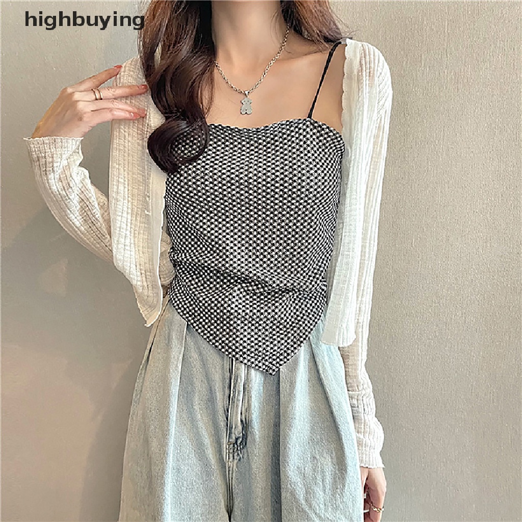 Áo Croptop Hai Dây Họa Tiết Sọc Caro Phong Cách Quyến Rũ