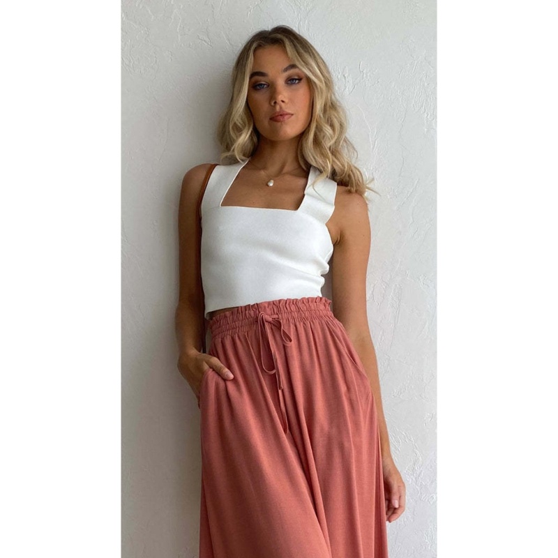 Áo Croptop Dệt Kim Sát Nách Màu Trơn Cổ Vuông Ôm Dáng Gợi Cảm Cho Nữ