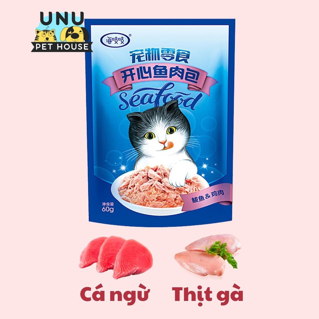 Pate mèo Seafood được làm bằng thịt, cá tươi, 4 vị thơm ngon, gói 60gr – UNU Pet House