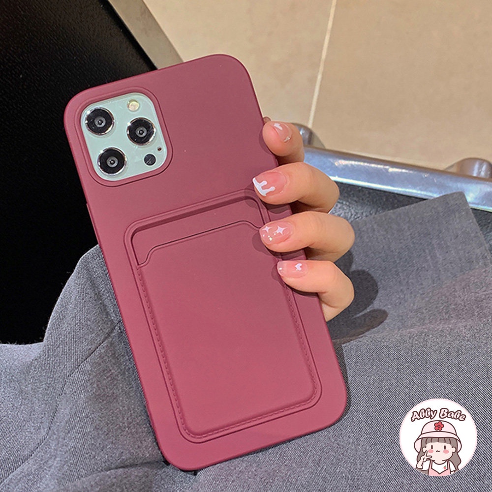 Ốp Điện Thoại Silicon Dẻo Màu Đỏ Rượu Có Ngăn Đựng Thẻ Chống Bụi Cho IPhone 14 Pro Max 13 12 11 Pro Max