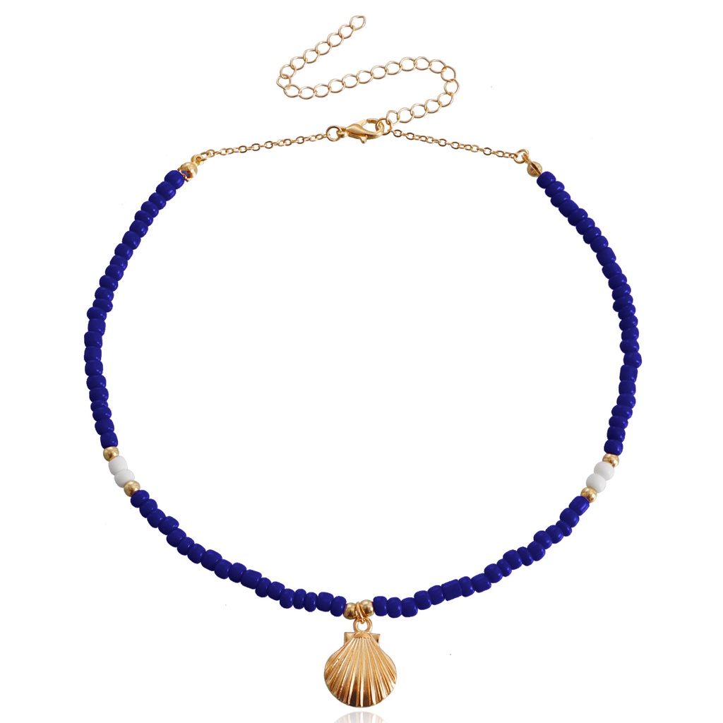Vòng Cổ Choker Đính Hạt Nhiều Màu Sắc Mặt Hình Vỏ Sò Cỡ Lớn Phong Cách Bohemian Cho Nữ
