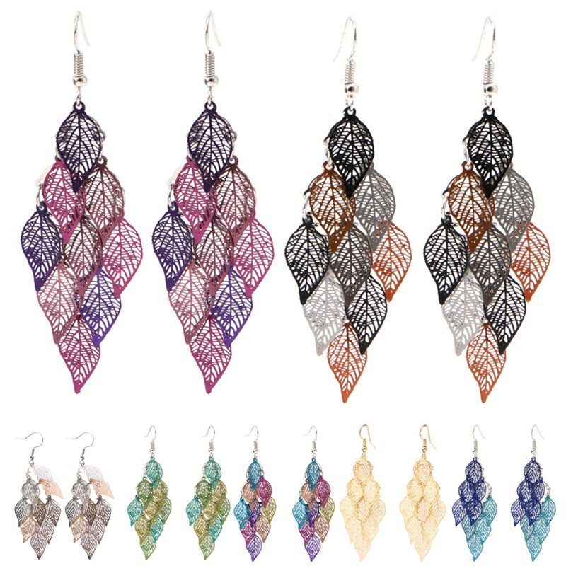 Bông Tai Dáng Dài Hình Chiếc Lá Nhiều Màu Sắc Thời Trang Cho Nữ