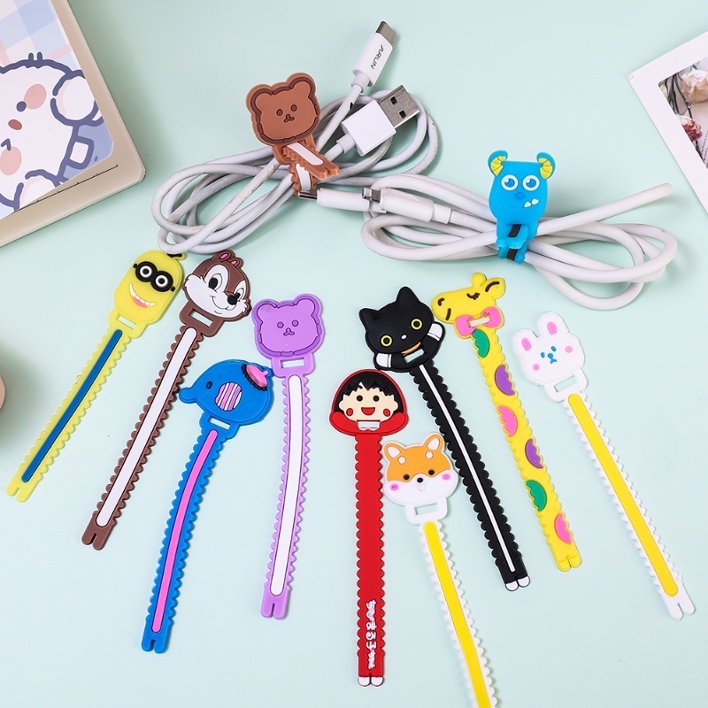 Set 1 / 10 Dụng Cụ Quấn Dây Cáp Bằng Cao Su PVC Mềm Hình Chiếc Răng Cưa Hoạt Hình Sáng Tạo