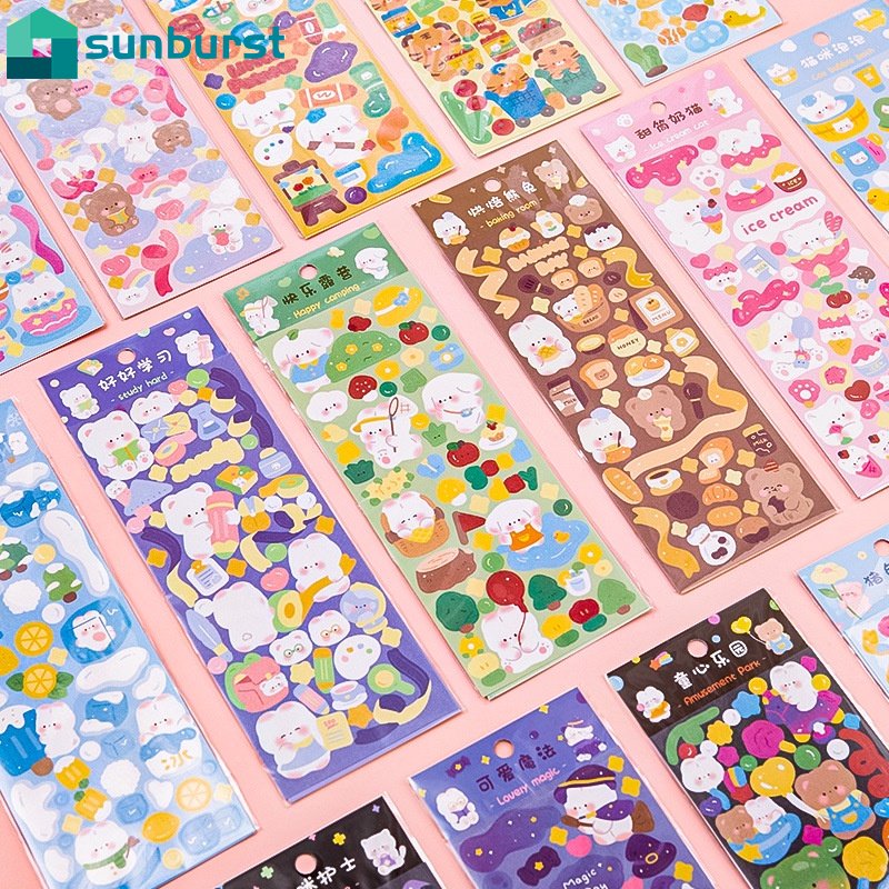 Miếng Dán Trang Trí Sổ Tay Bằng PVC Hình Thỏ / Gấu Hoạt Hình Lấp Lánh Nhiều Màu Sắc Dễ Thương DIY