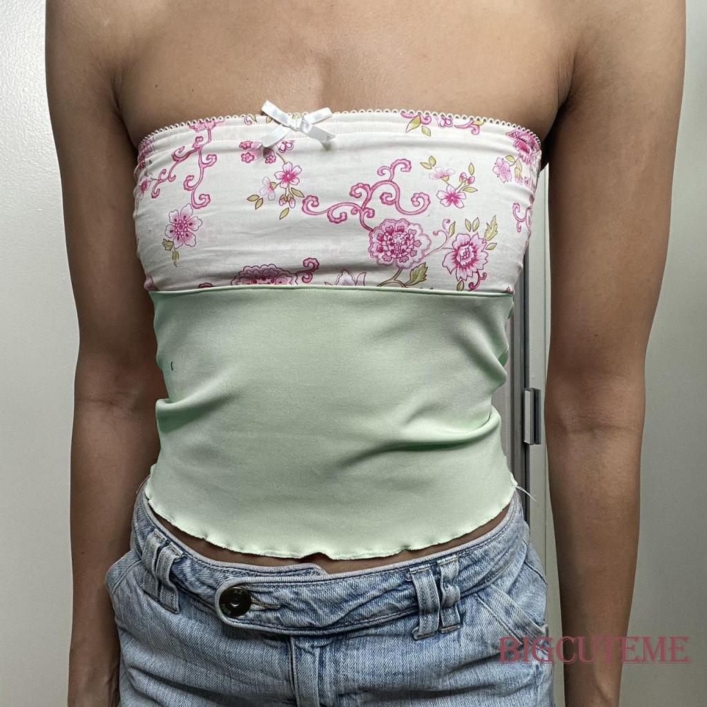 Áo Croptop Trễ Vai Không Dây In Họa Tiết Hoa Thời Trang Đường Phố Cho Nữ