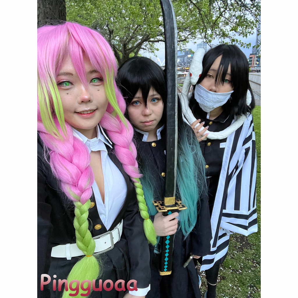 AOI Demon Slayer Kimetsu no Yaiba Kanroji Mitsuri Cosplay Wig 100cm Long Pink Braided Wigs Heat Resistant Synthetic Hair