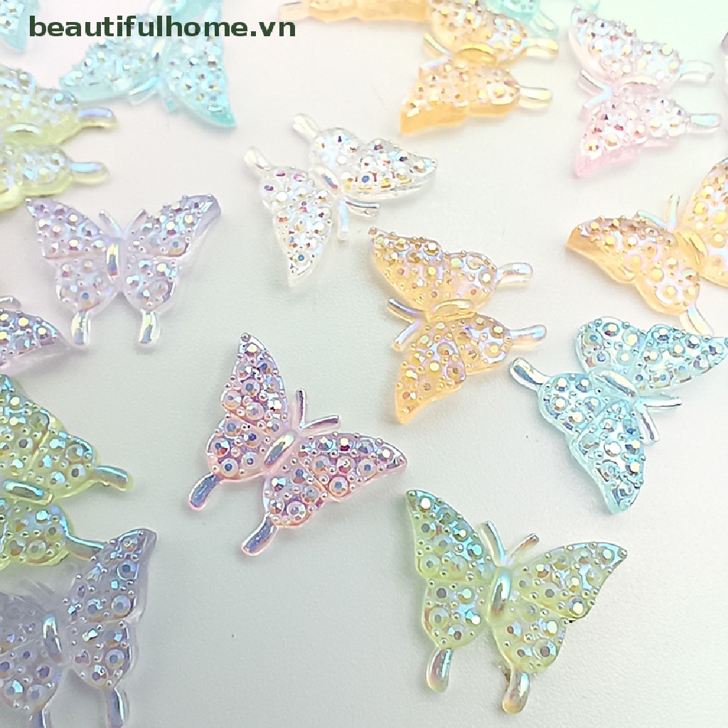 Set 50 Phụ Kiện Trang Trí Móng Tay Hình Bướm 3D Nhiều Màu Sắc Bằng Nhựa Resin