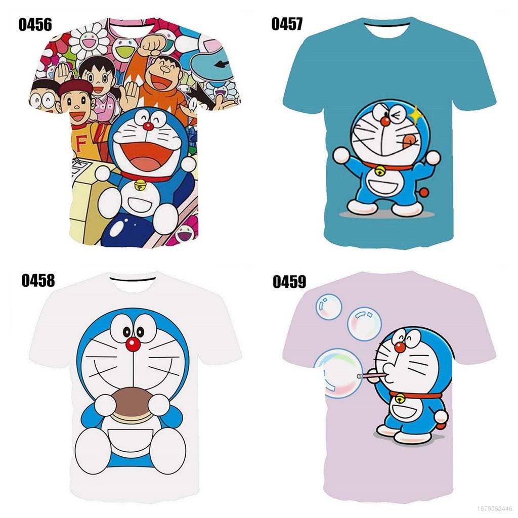 Áo Thun Unisex Tay Ngắn In Hình Doraemon 3D Dễ Thương