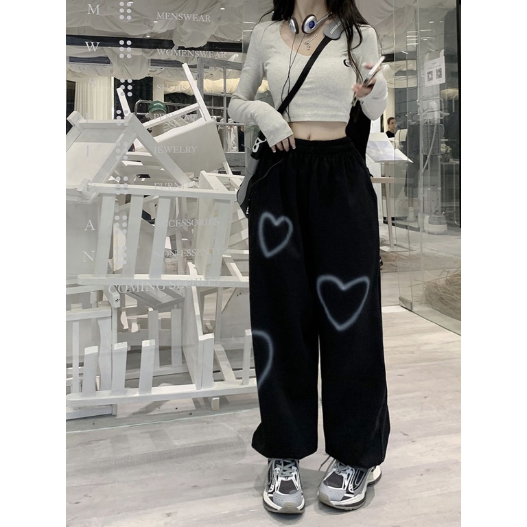 Quần Dài Thể Thao Dáng Rộng Phong Cách Hip Hop Đường Phố Retro Mỹ Thời Trang Xuân Thu Cho Nữ