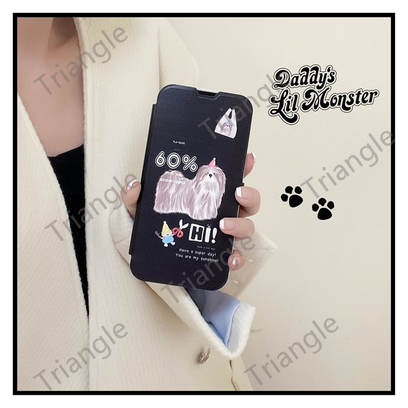 Ốp Điện Thoại Da Nắp Gập Từ Tính Hình Cún / Mèo Dễ Thương Cho iPhone14pro max 13 12 11 14Promax13 12 11