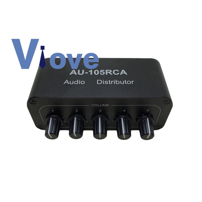 Stereo Audio Mixer 1 Input 5 Output Multi-Channel Audio Source Distributor RCA Interface for Power Amplifiers