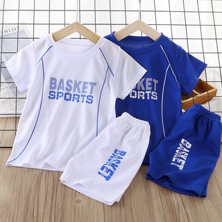 [Ml] 90-160cm Bộ đồ Jersey mùa hè cho trẻ em Bộ đồ thể thao ngắn tay phiên bản Hàn Quốc Bộ đồ thể thao chữ cái Bộ đồ hai mảnh cho bé trai bé gái Quần áo khô nhanh cho bé