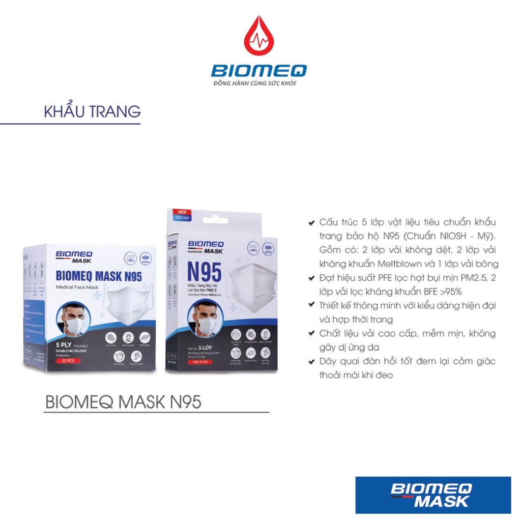 Khẩu trang y tế BIOMEQ MASK N95 5 lớp vật liệu kháng khuẩn, vải không dệt xử lý tĩnh điện