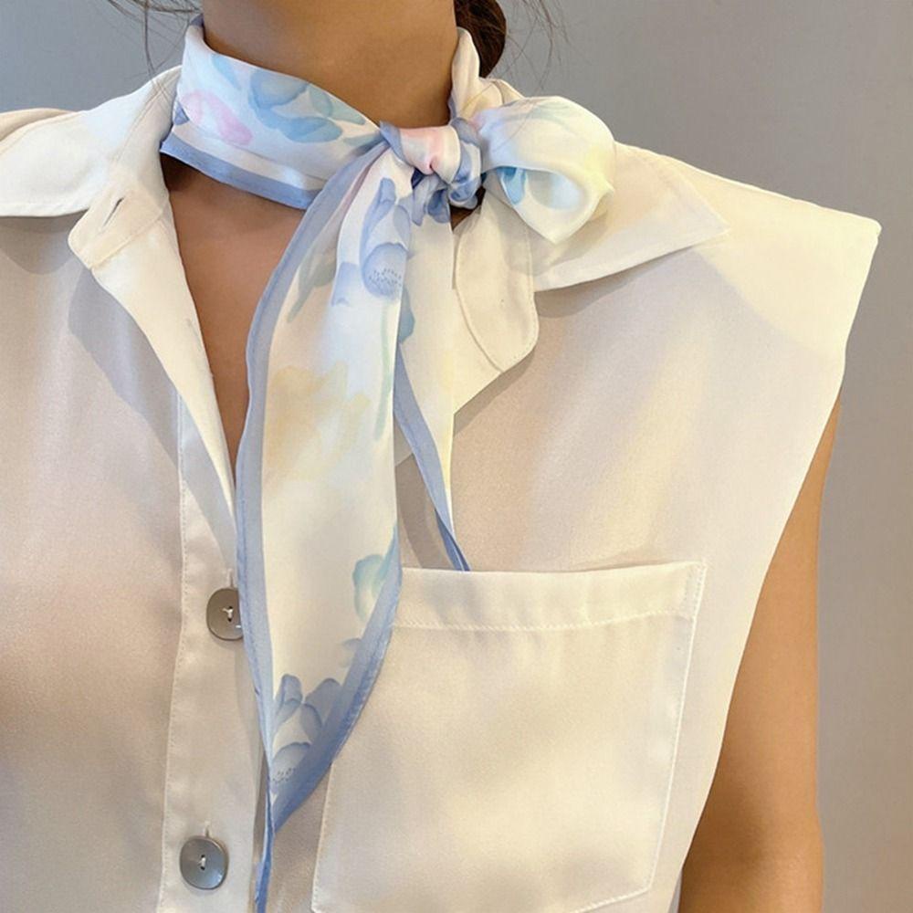 Khăn Quàng Cổ Chống Nắng Bằng Lụa In Họa Tiết Hoa Thanh Lịch Cho Nữ