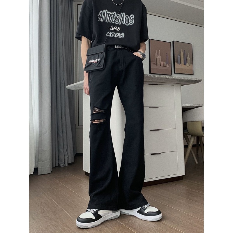 Quần Jean Rách Gối Dáng Rộng Thời Trang Mùa Hè Phong Cách Hàn Quốc Cho Nam