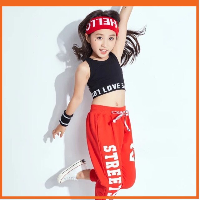 🔶 Quần áo Zumba trẻ em- bộ 23 đỏ đen ZB05