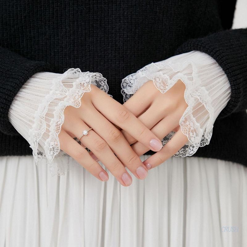 Crush Áo Sơ Mi Giả Lưới Ren Xếp Ly Cổ Tay Áo Rời Rời Được Cho Nữ Sle