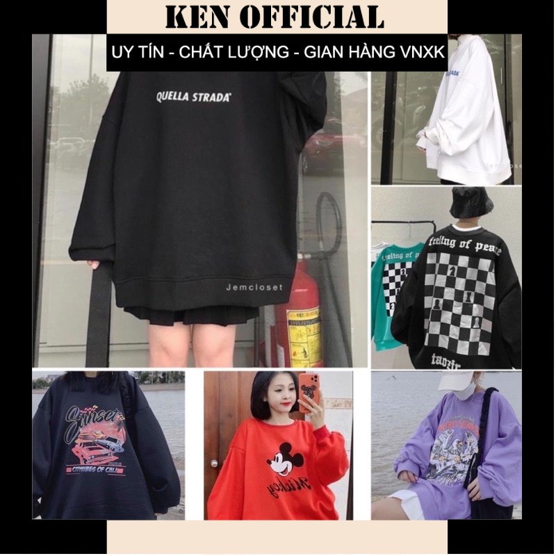 Áo Sweater Bàn Cờ Mẫu mới Hót Hit 2021❤Áo Nỉ Thụng Tay Phồng Thu Đông In Hình, Chữ Ulzzang - Ken Official
