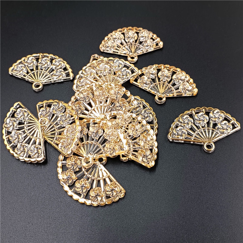 Set 10 / 20 Mặt Dây Chuyền Hình Quạt Hoa Hồng Mạ Vàng Thời Trang