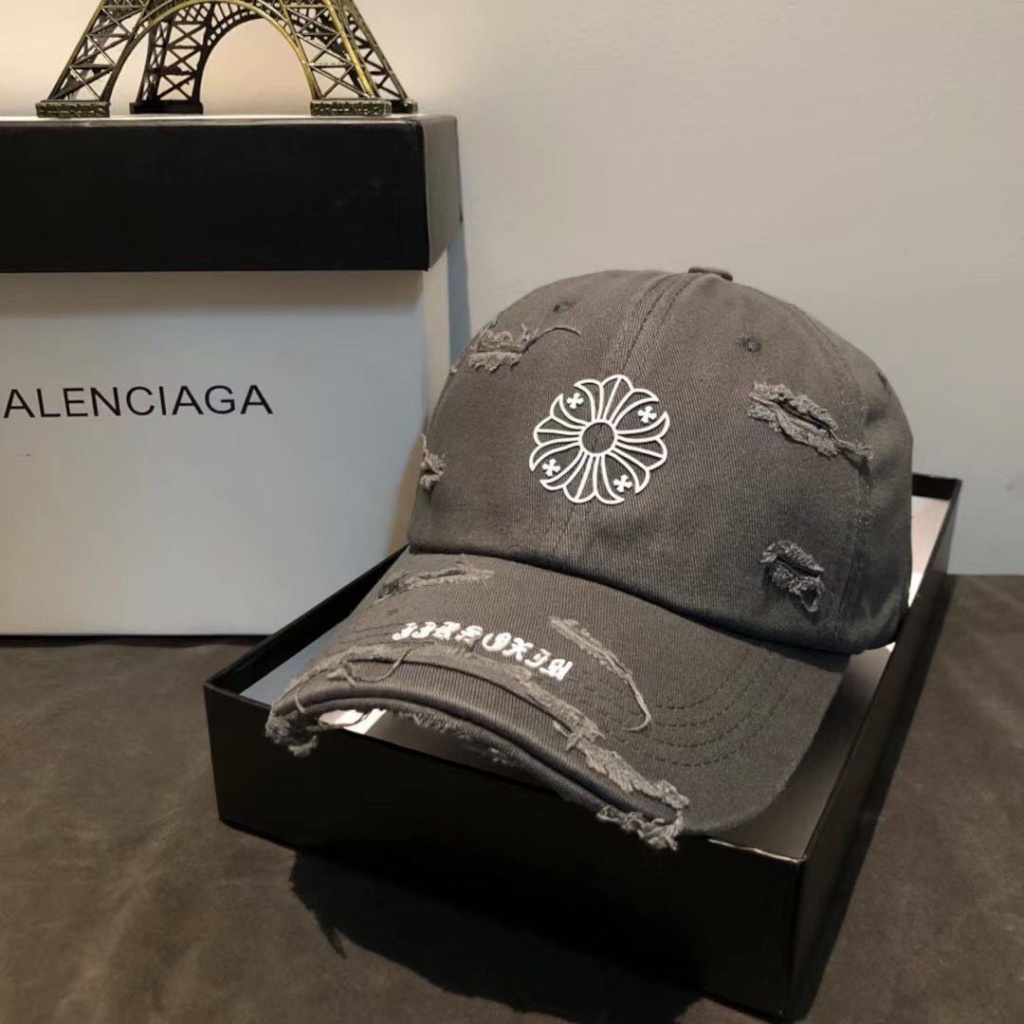 Chrome Hearts street fashion brand hat men's and women's printed cross edging hole making old leisure trend all-match Korean fashion peaked cap