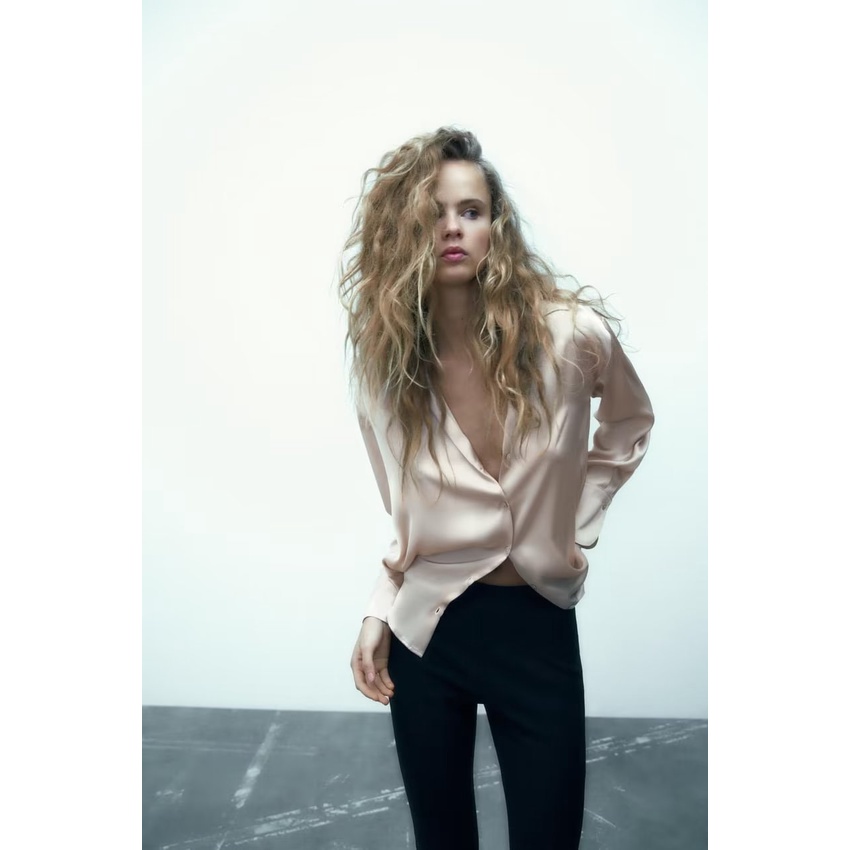 Zara Mùa Hè Áo Sơ Mi Xếp Nếp satin