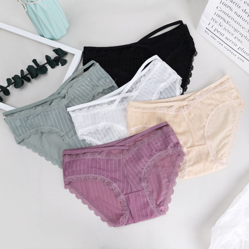 Quần Lót Lụa Phối Ren Dây Chéo Phía Trước Lưng Thấp Quyến Rũ Cho Nữ