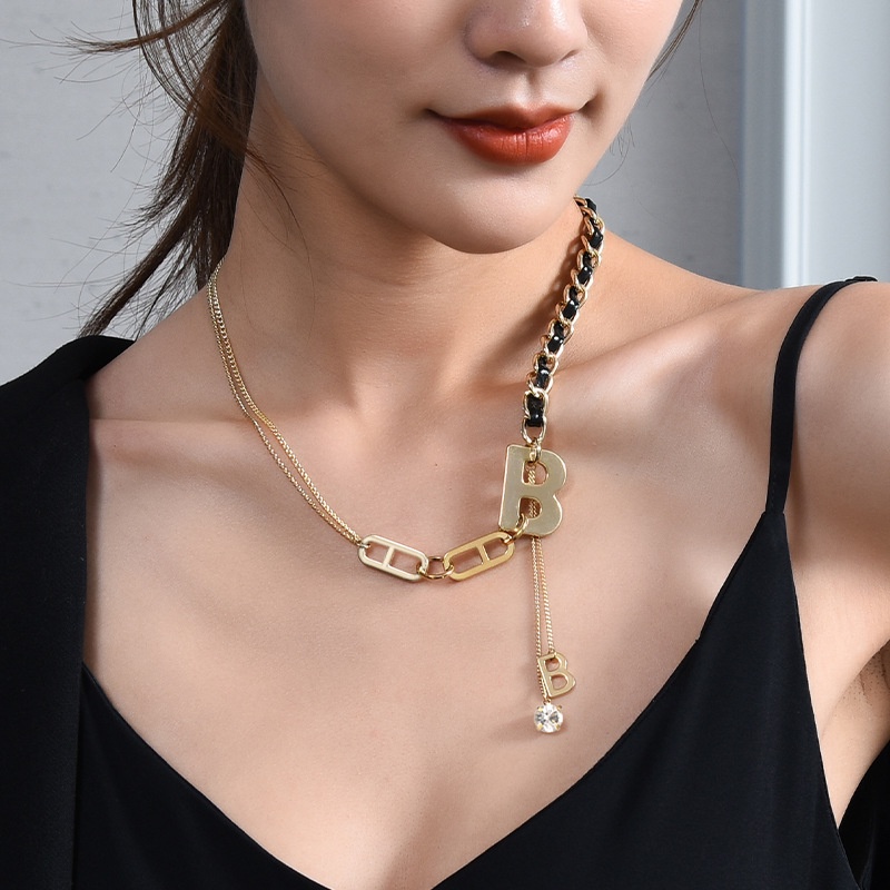 Vòng Cổ Choker Mặt Chữ B Màu Sắc Vàng Đồng Phong Cách Gothic Cho Nữ