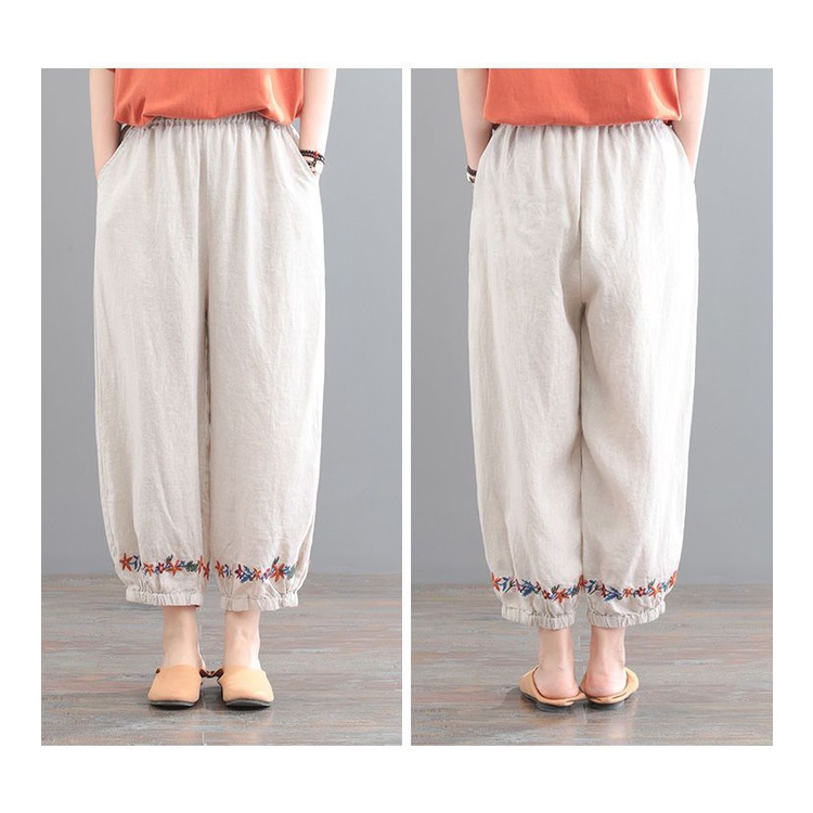 Quần Cotton Lanh Màu Trơn Dáng Ôm Dài Đến Mắt Cá Chân Kiểu Retro Thời Trang Mùa Hè 2023 Cho Nữ T1FE