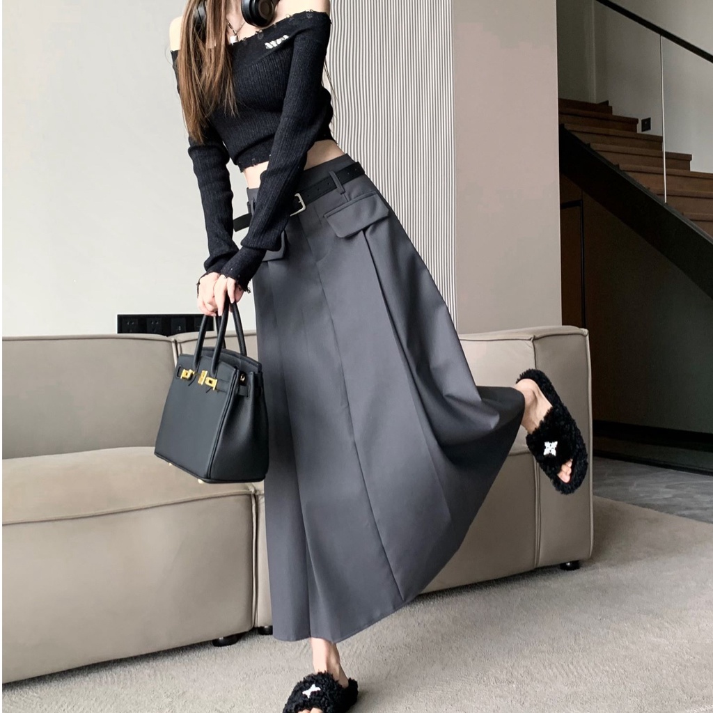 SUXI Chân Váy Midi Dài Chữ A Lưng Cao Dáng Ôm Phong Cách Vintage Dành Cho Nữ