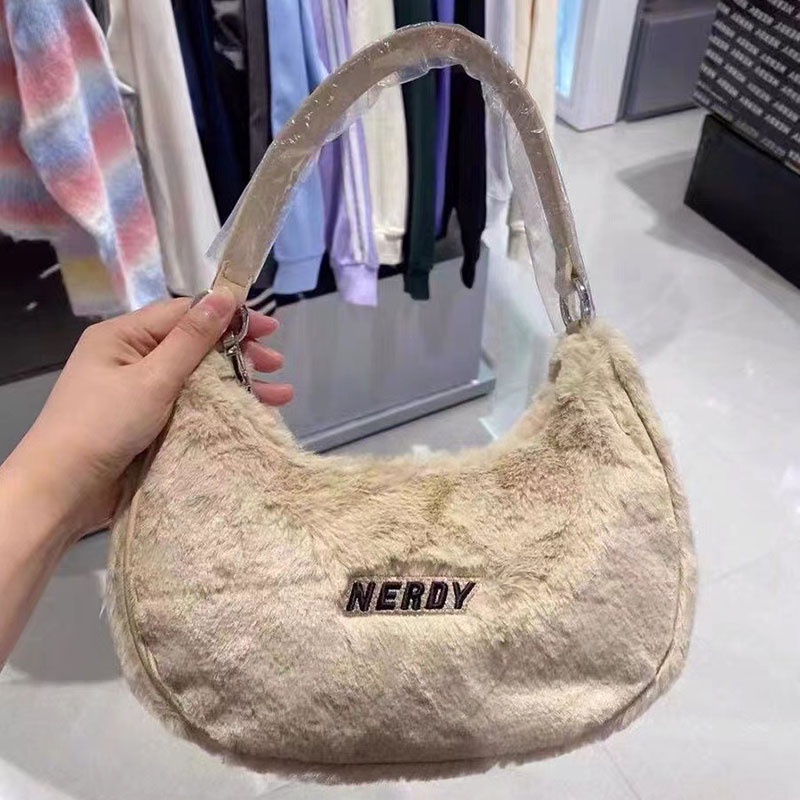 MISCHA Túi Đeo Vai Đa Năng Phối Lông Thiết Kế Dễ Thương Cho Nữ