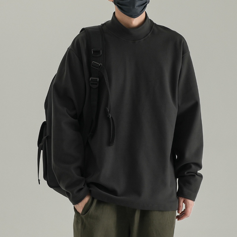 Áo Thun Dài Tay Cổ Lọ Hai Mặt Màu Trơn Thời Trang Thu Đông Cho Nam