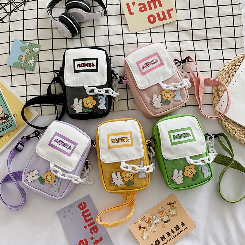 Túi Đeo Chéo Bằng Vải nylon Hình Vuông Nhỏ Nhắn Dễ Thương