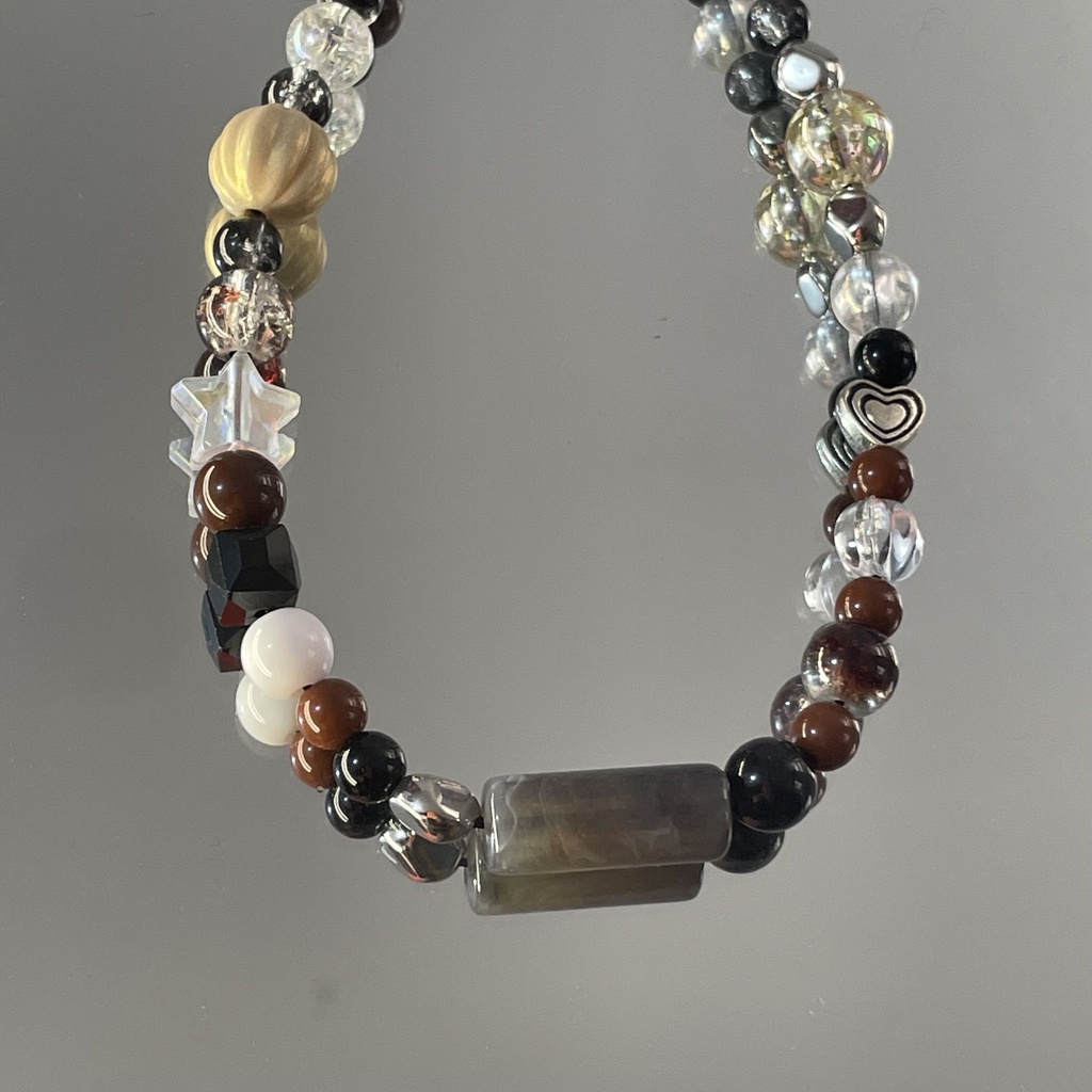 Dây móc điện thoại phối hạt pha lê nhân tạo màu caramel