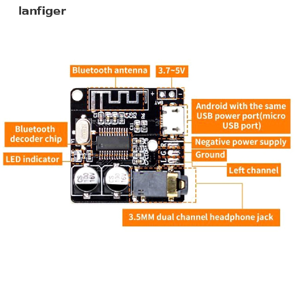 Lanf Bluetooth Audio Receiver board Bluetooth 5.0 mp3 lossless decoder board EN